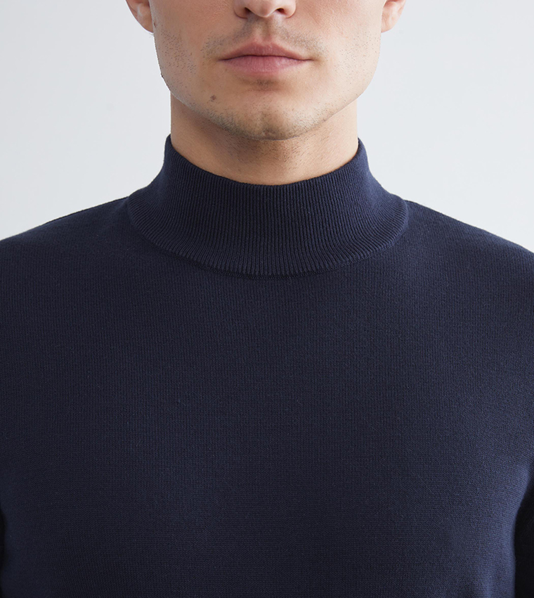 Solid High Neck Knit Sweater