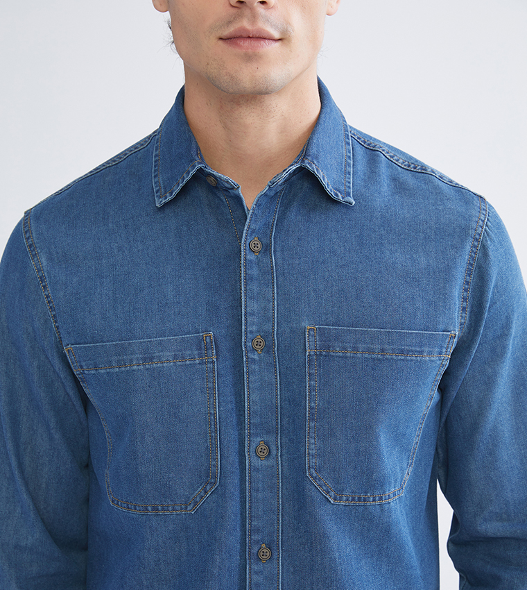 Washed Long Sleeves Denim Shirt