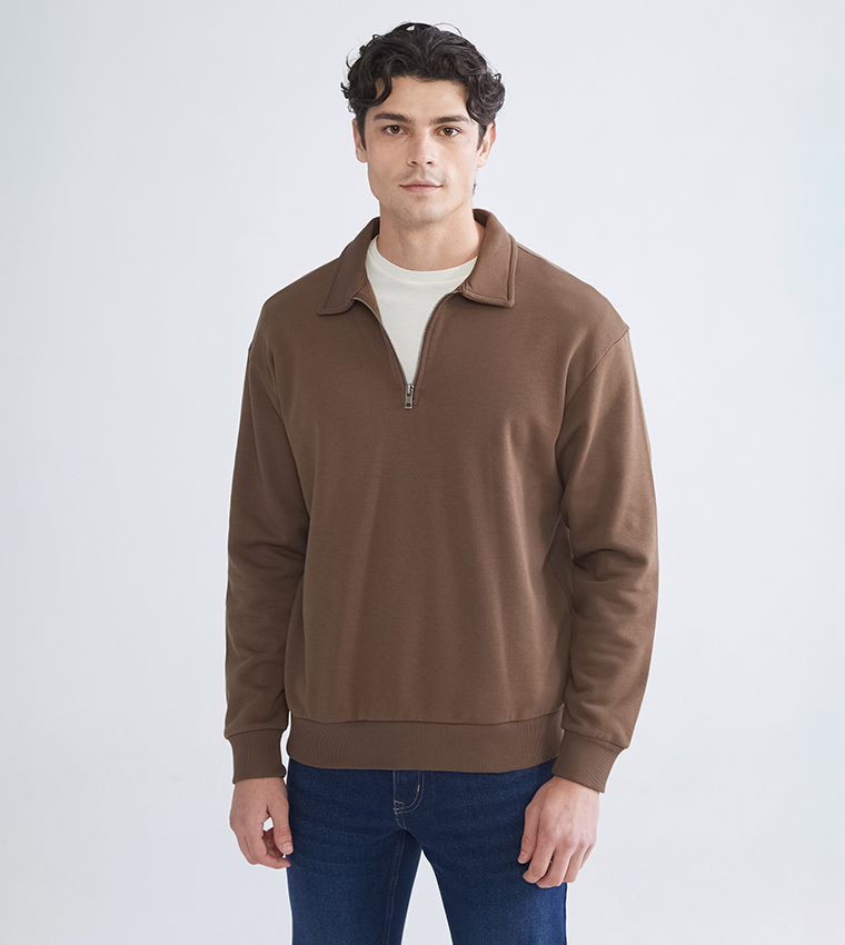 Half Zippered Long Sleeves Sweatshirt