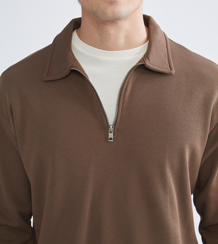 Half Zippered Long Sleeves Sweatshirt