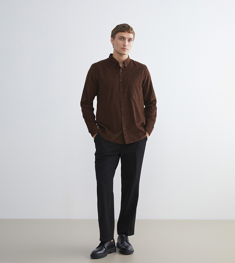 Regular Fit Long Sleeves Velvet Shirt