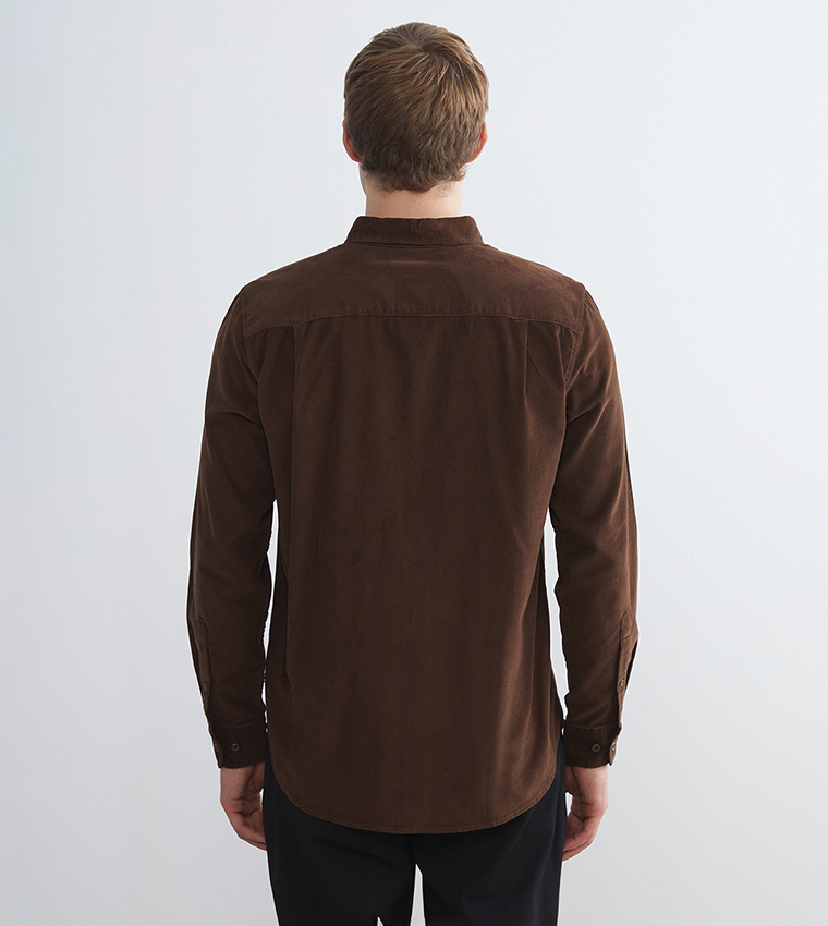 Regular Fit Long Sleeves Velvet Shirt