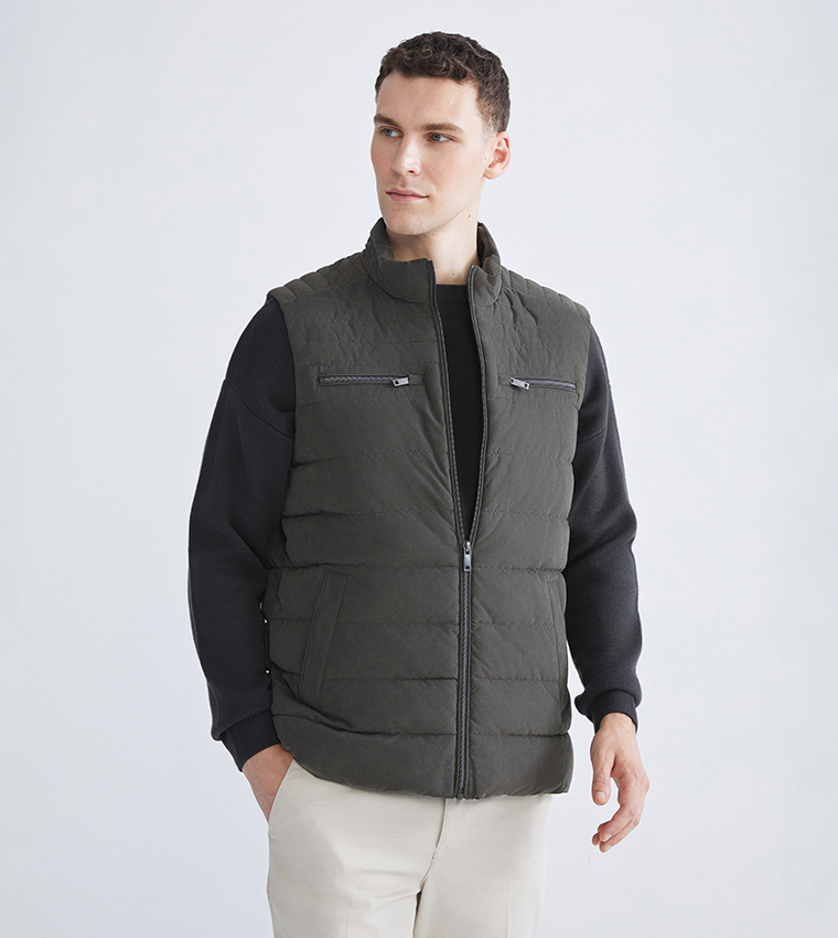 Zippered High Neck Puffer Gilet