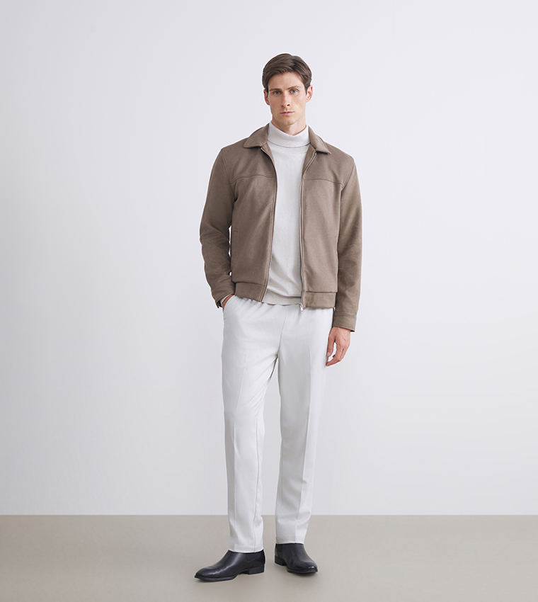 Zippered Long Sleeves Suede Jacket