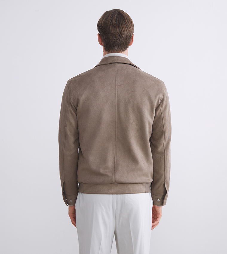 Zippered Long Sleeves Suede Jacket