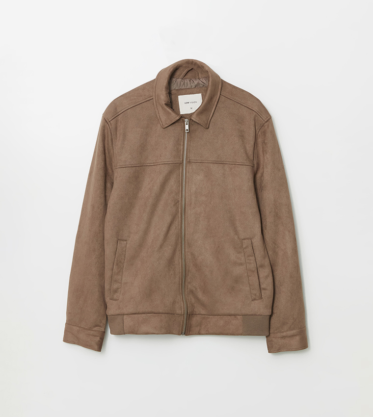 Zippered Long Sleeves Suede Jacket