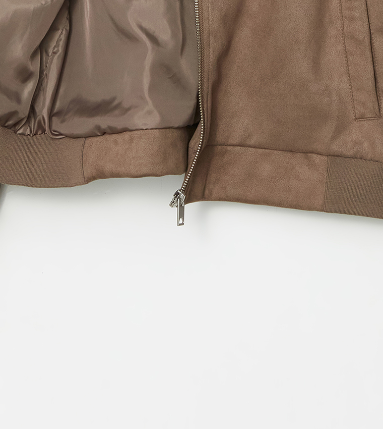 Zippered Long Sleeves Suede Jacket