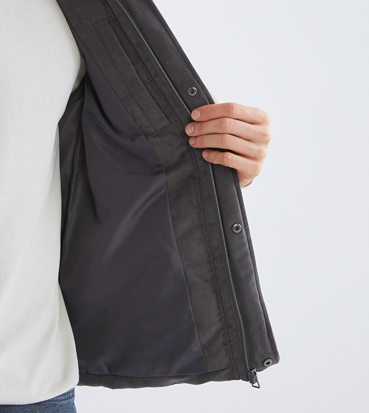Zippered High Neck Suede Gilet
