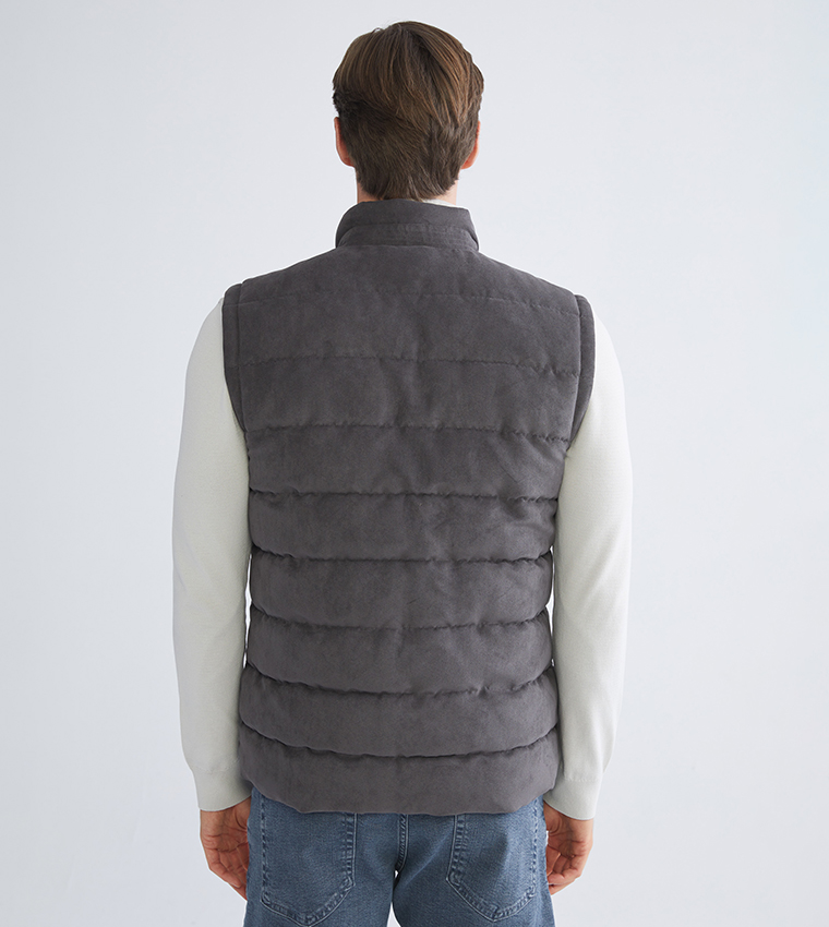 Zippered High Neck Suede Gilet