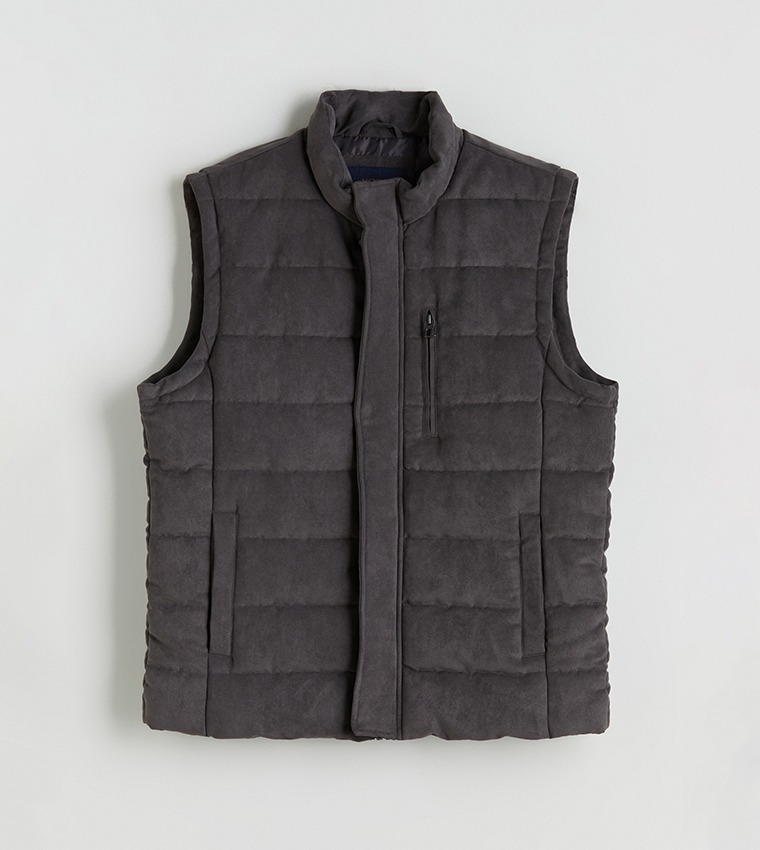 Zippered High Neck Suede Gilet
