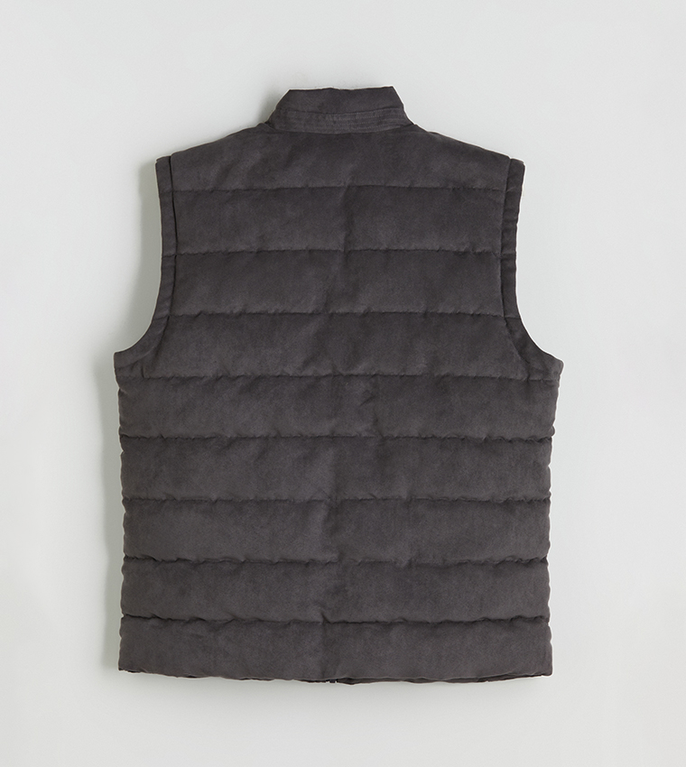 Zippered High Neck Suede Gilet