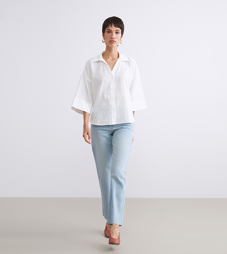 Washed High Waist Straight Fit Jeans