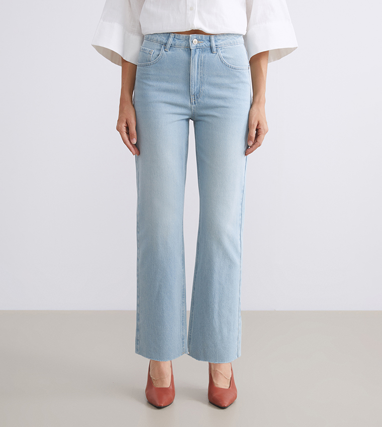 Washed High Waist Straight Fit Jeans