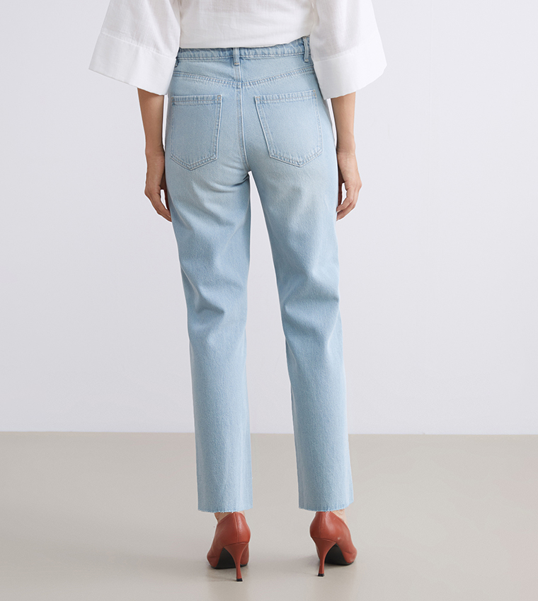 Washed High Waist Straight Fit Jeans