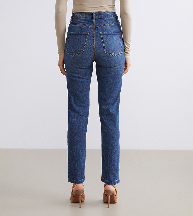 Washed High Waist Mom Fit Jeans