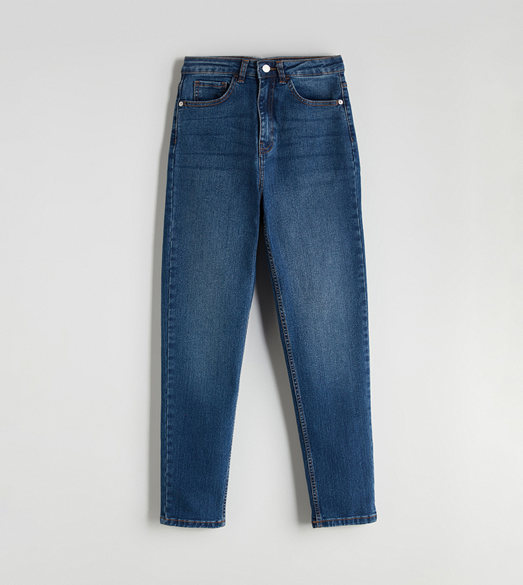Washed High Waist Mom Fit Jeans