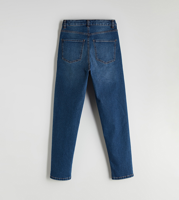 Washed High Waist Mom Fit Jeans