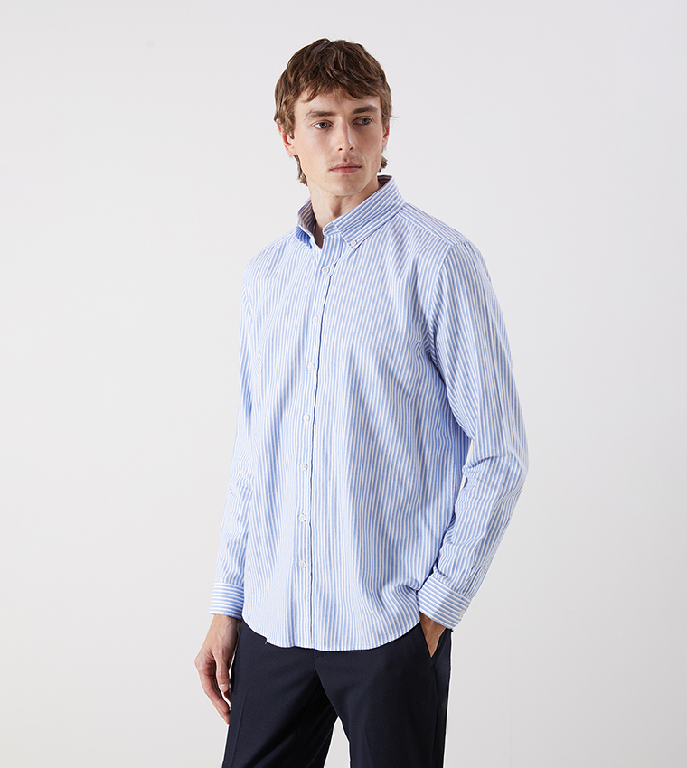 قميص كاجوال مخطط كم طويل 