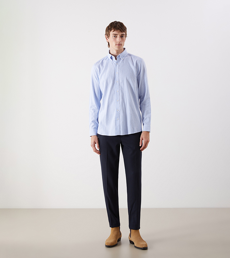 قميص كاجوال مخطط كم طويل 