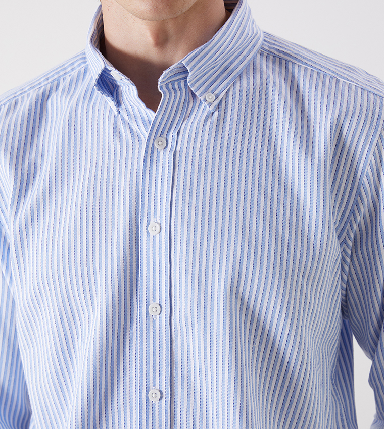 قميص كاجوال مخطط كم طويل 