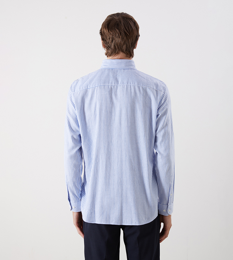 قميص كاجوال مخطط كم طويل 