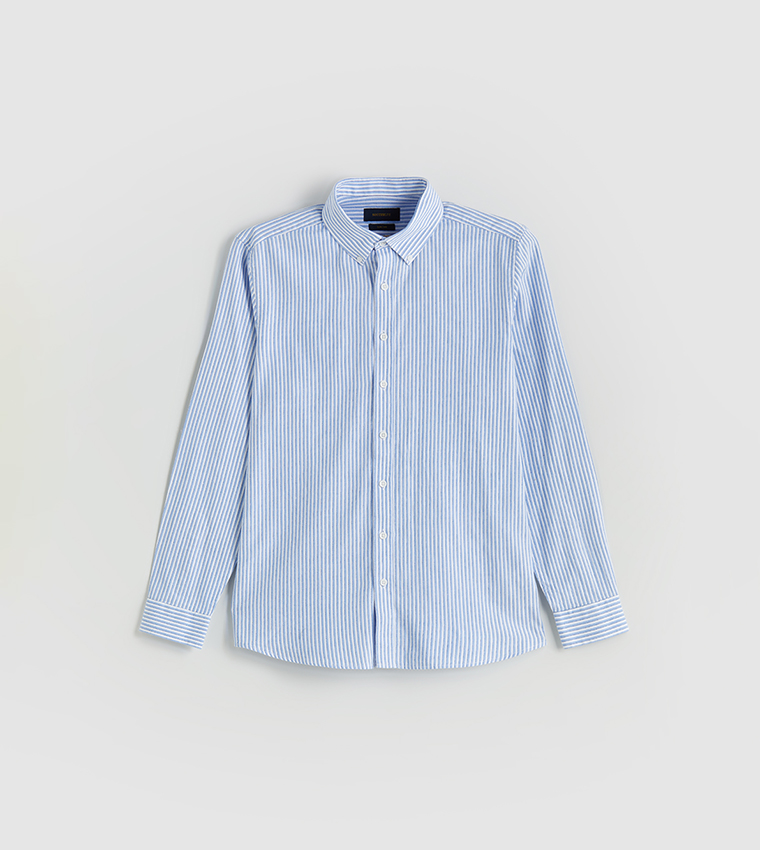 قميص كاجوال مخطط كم طويل 