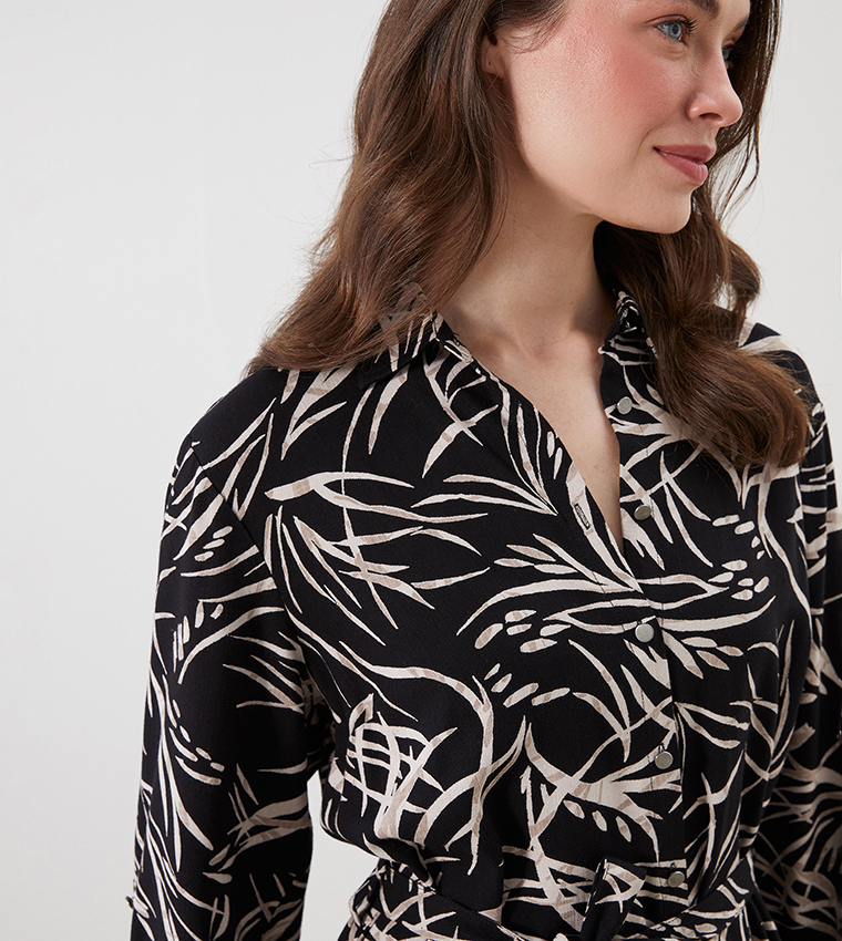 Printed Long Sleeves Mini Dress