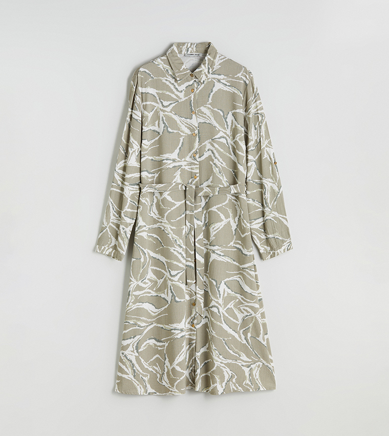 Patterned Long Sleeves Midi Dress