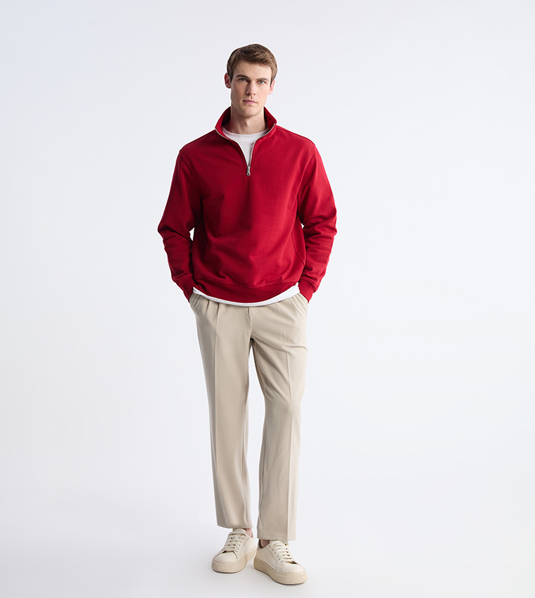 Zippered Funnel Neck Thick Sweatshirt