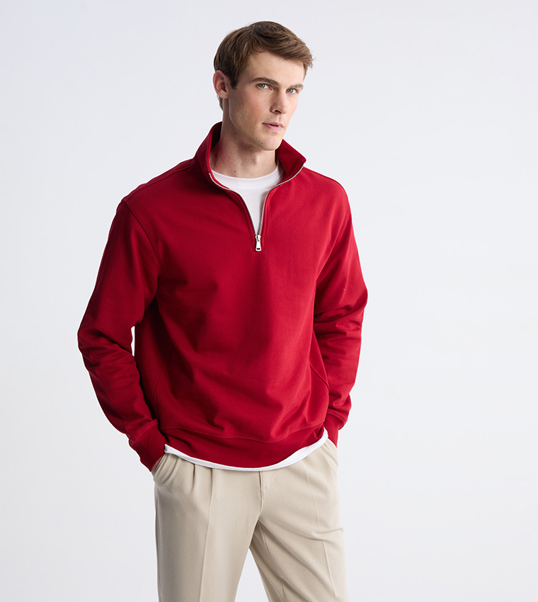 Zippered Funnel Neck Thick Sweatshirt