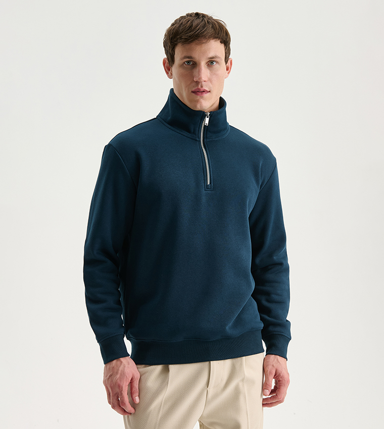 Half-Zipper High Neck Thick Sweatshirt