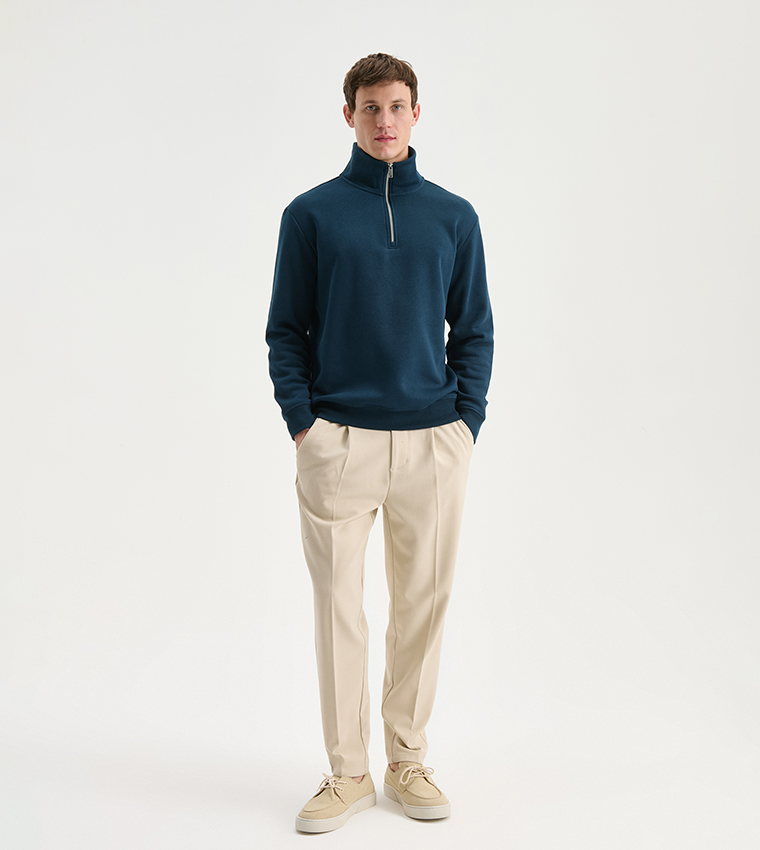 Half-Zipper High Neck Thick Sweatshirt