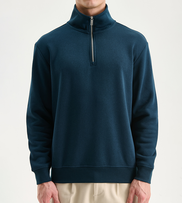 Half-Zipper High Neck Thick Sweatshirt