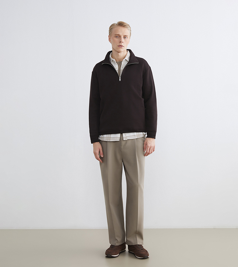 Zippered Funnel Neck Thick Sweatshirt