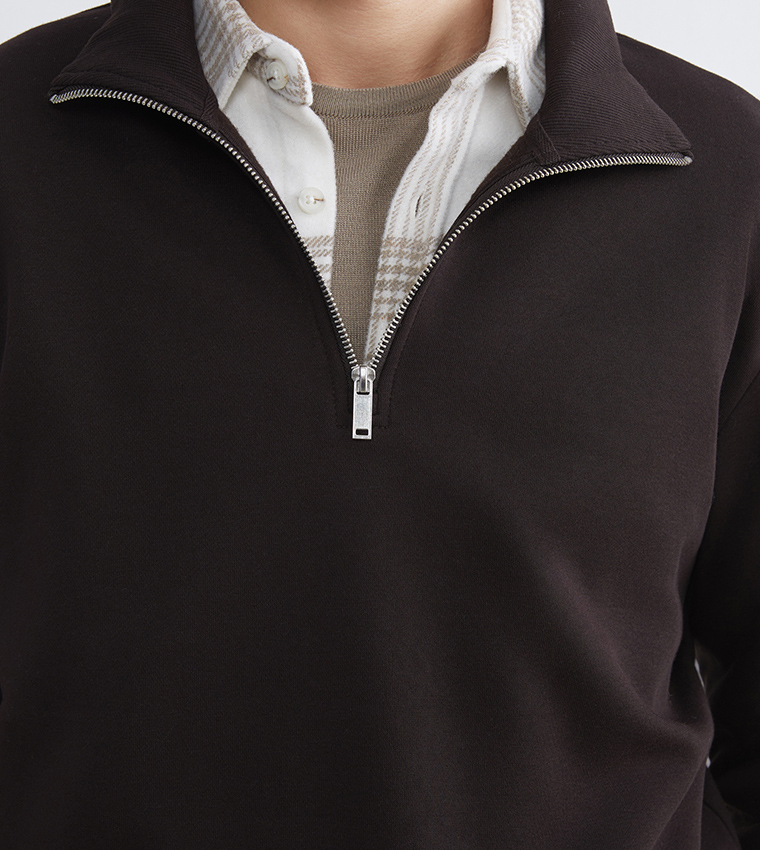 Zippered Funnel Neck Thick Sweatshirt