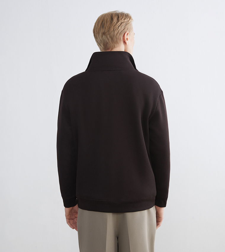Zippered Funnel Neck Thick Sweatshirt