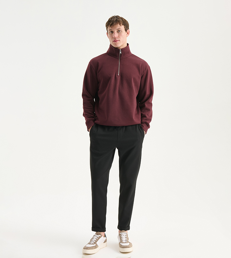 Zippered Funnel Neck Thick Sweatshirt