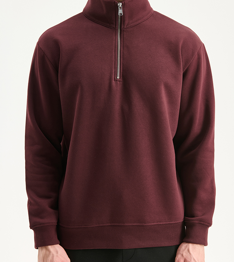 Zippered Funnel Neck Thick Sweatshirt