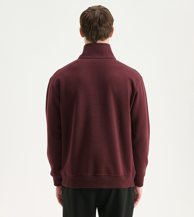 Zippered Funnel Neck Thick Sweatshirt