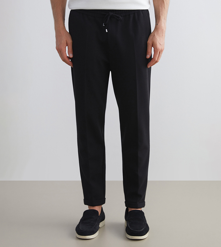 Drawstring Waist Slim Fit Trousers