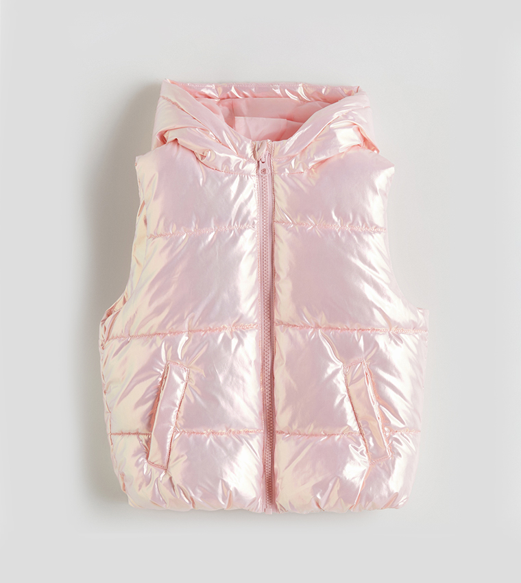Metallic Zip-Through Hooded Puffer Gilet