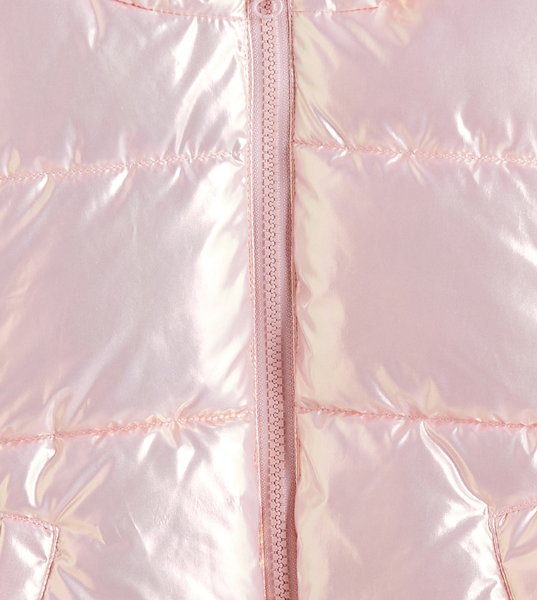 Metallic Zip-Through Hooded Puffer Gilet