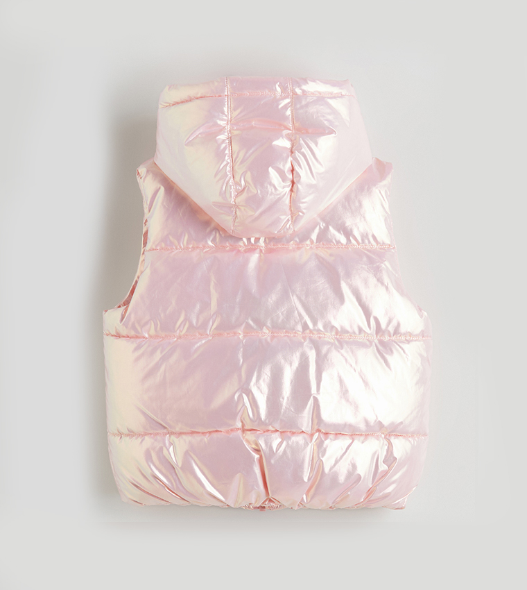 Metallic Zip-Through Hooded Puffer Gilet