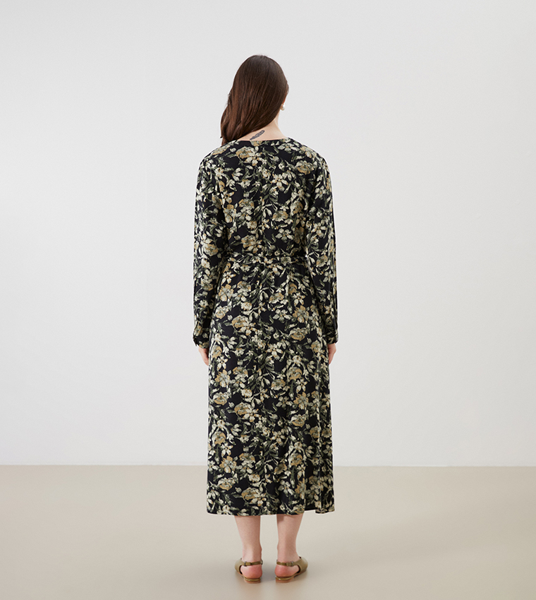 Printed Long Sleeves Midi Dress