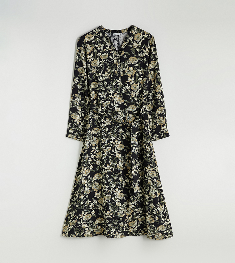 Printed Long Sleeves Midi Dress