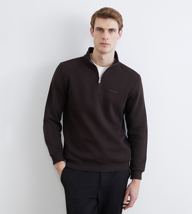 Printed Funnel Neck Thick Sweatshirt