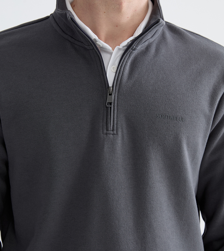 Printed Funnel Neck Thick Sweatshirt