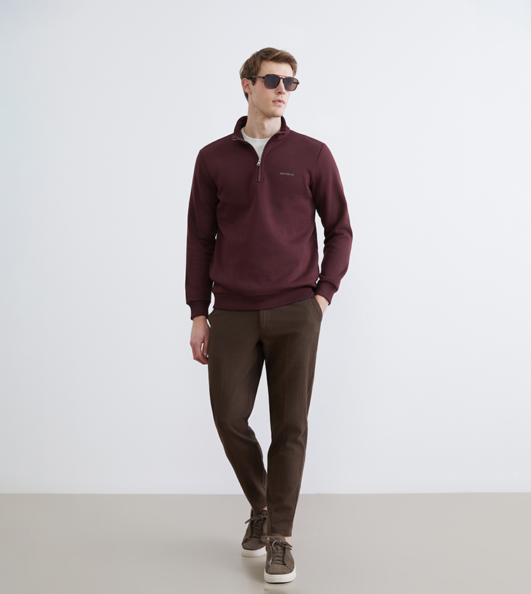 Printed Funnel Neck Thick Sweatshirt