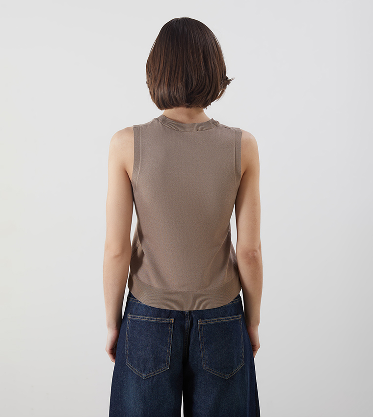 Solid Crew Neck Sweater Vest