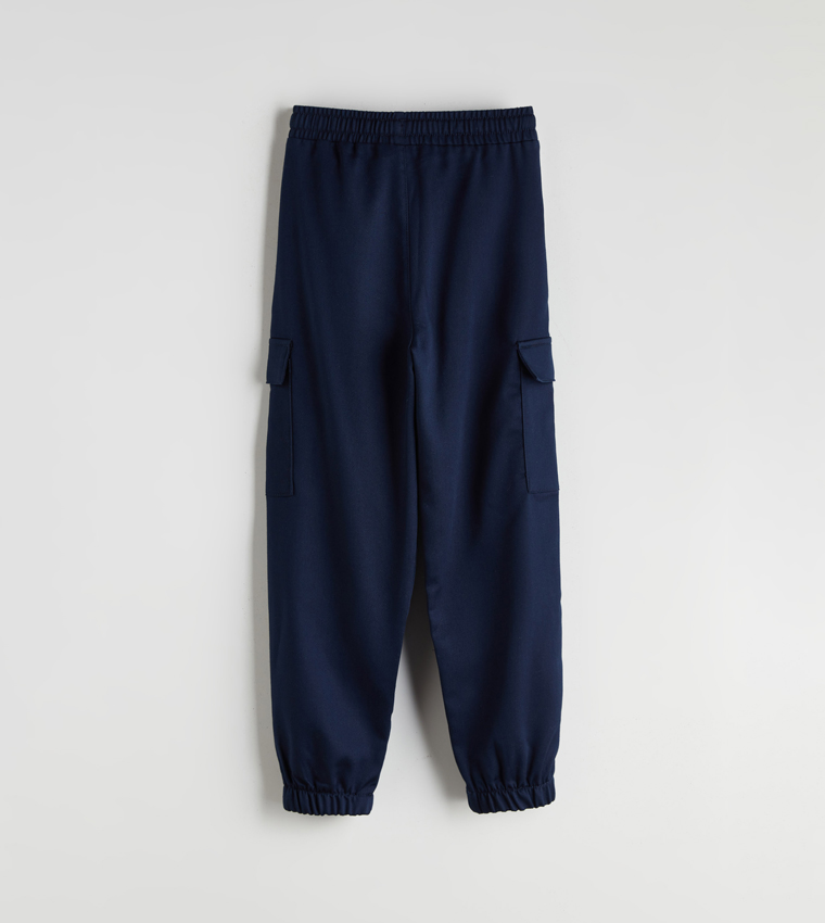 Solid Elastic Waistband Cargo Jogger Pants